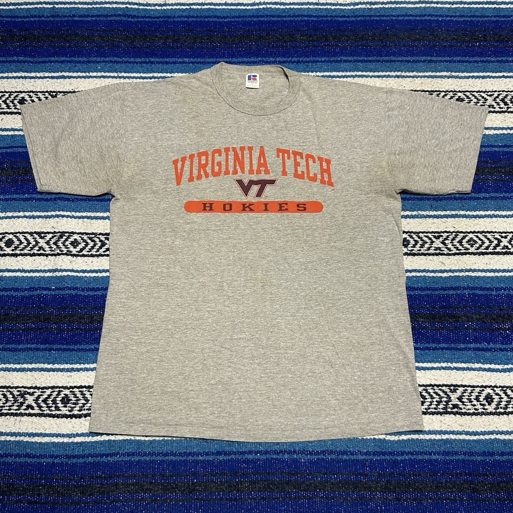 Vintage Virginia Tech Hokies Russell Athletic T Shirt Gray Large VT NCAA